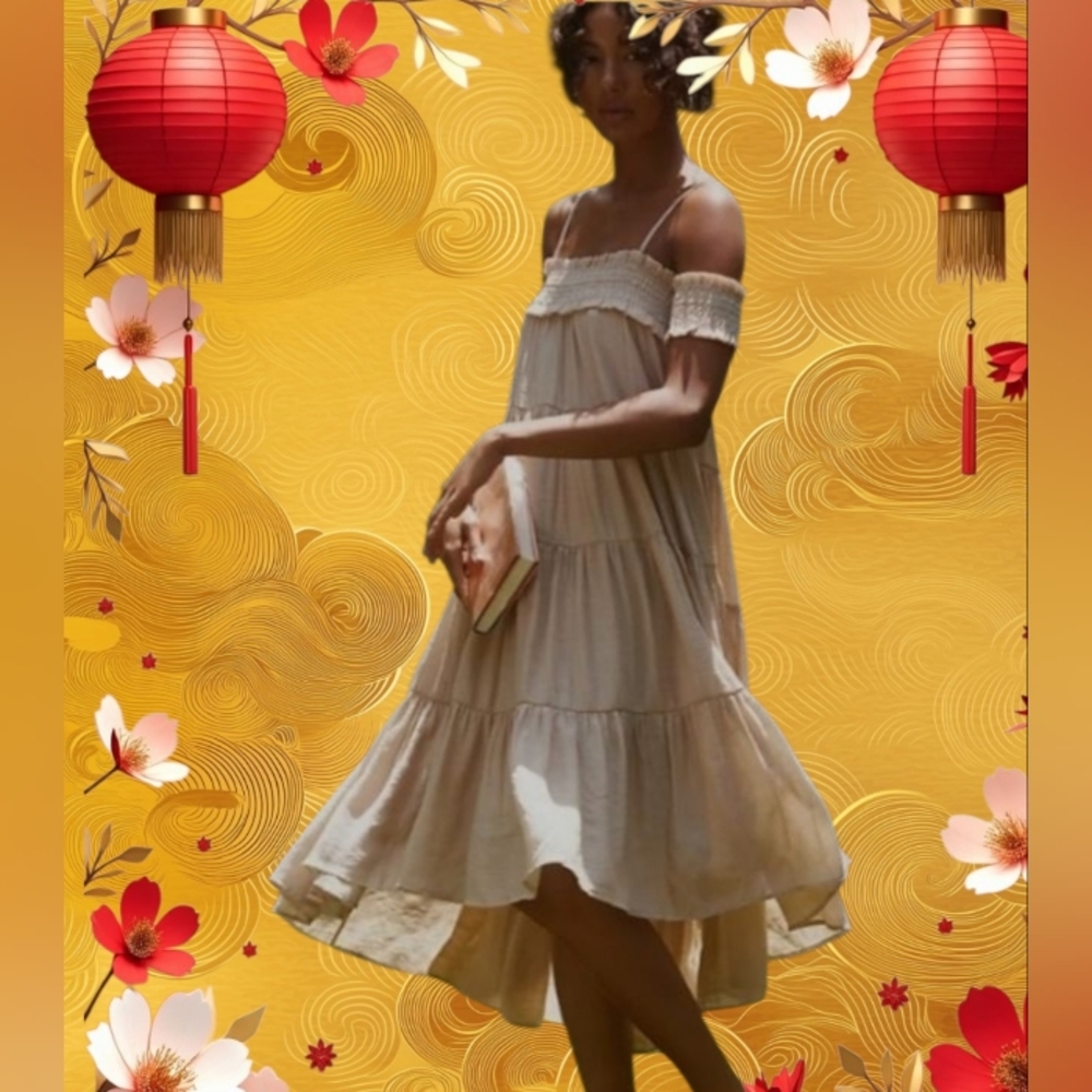 SOLD!! Sarah Hann Smocked Off-The-Shoulder Tiered Dress